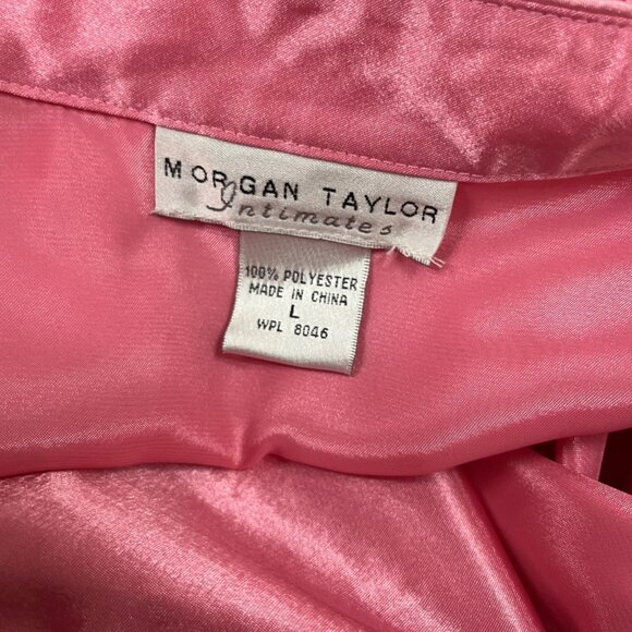 Morgan Taylor Luxurious Pink Satin Floral Embroidered Pajama Set Sz L - New - Picture 11 of 16
